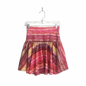 KENNY 100% Silk Fit-and-Flare Skater Mini Skirt Red Pink Yellow Size XS